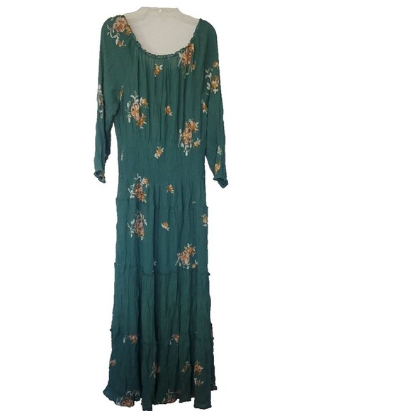 Boho Fig & Flower Embroidered Texture Peasant Dress Medium Green Anthropologie - Picture 6 of 16